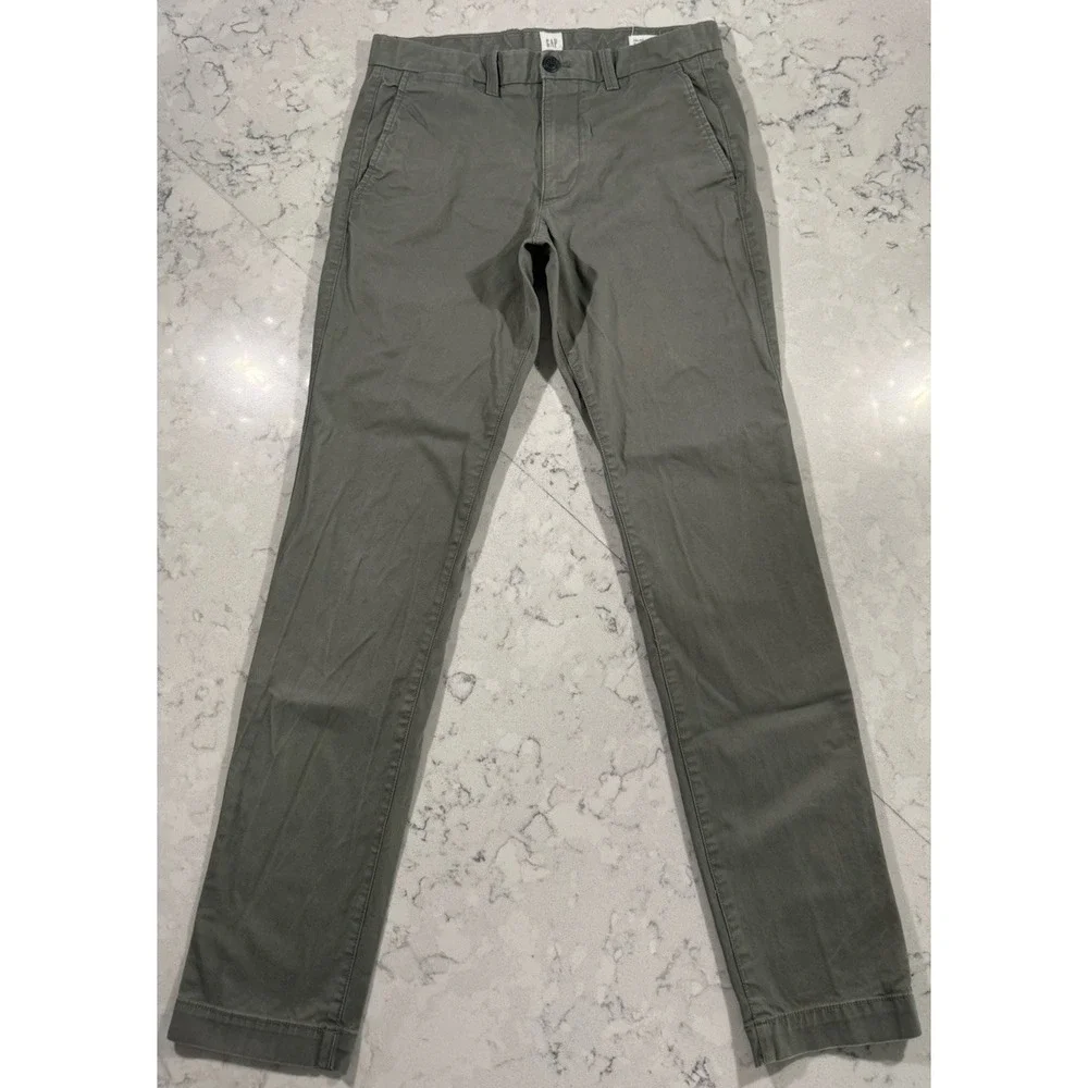 GAP Chino Pants Mens 30x32 Green Slim Cotton Stretch Flat Front Preppy Casual